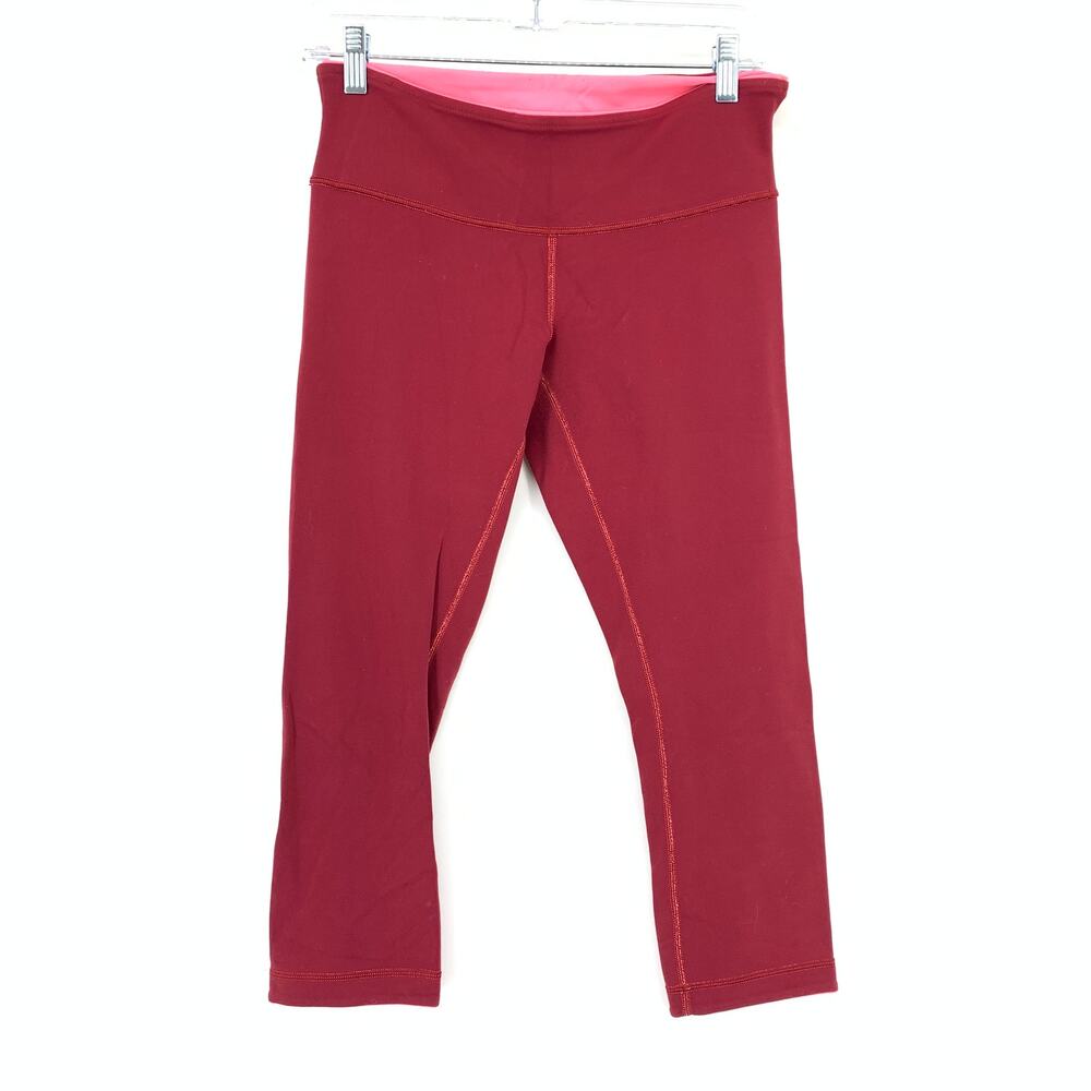Lululemon Reversible Crop Leggings Womens Size 8 Reddish Pink Hot Pink